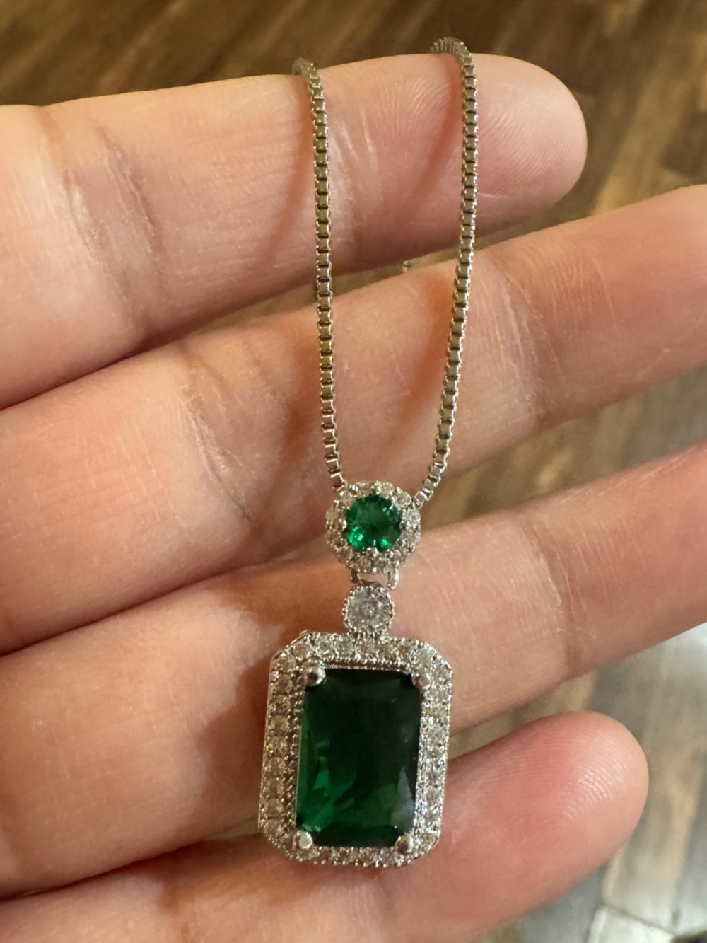 Emerald Green Halo Pendant Necklace - Women Jewelry